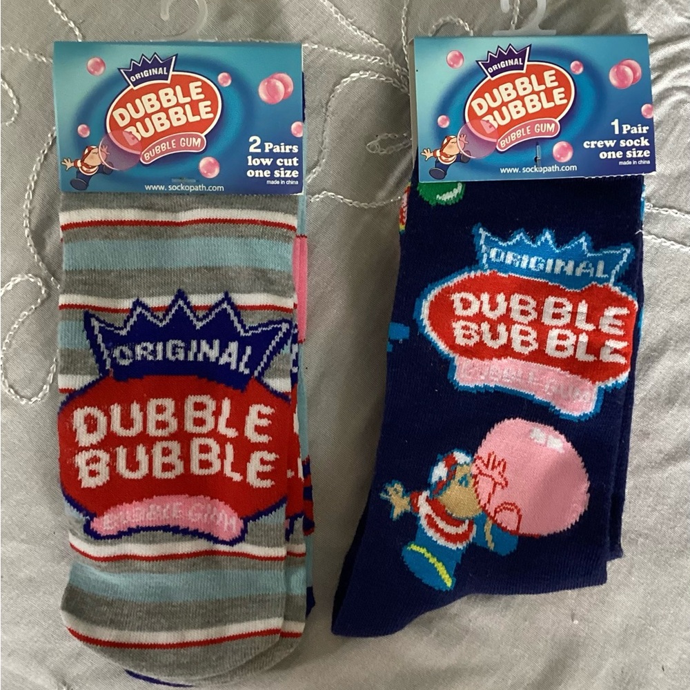 3 Pair: Original Dubble Bubble Bubble Gum Crew Socks - Fun Multicolor Pack